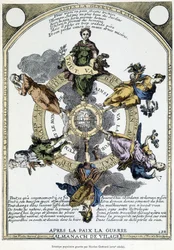 Vesnický almanach „Po válce mír, po míru válka“: vyhláška vyvěšená na venkově a vytvořená v duchu mírné filozofie, aby v masách probudila ducha odevzdanosti tváří v tvář bídě doby - 17. století