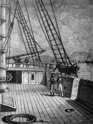 Americký vynálezce Samuel Finley Breese Morse (1791-1872) na palubě lodi „Sully“ 13.10.1832. Právě na této cestě vyvinul základy pro vynález telegrafu. Rytina 19. století