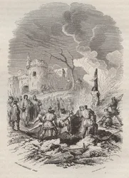Baldwin V, hrabě z Flander (1012-1067) obnovující ve svých státech policii - rytina 1868 v „Dějinách Belgie od primitivních dob do konce vlády Leopolda I.“ od Theodora Justeho (1818-1888) - vojín sbírka