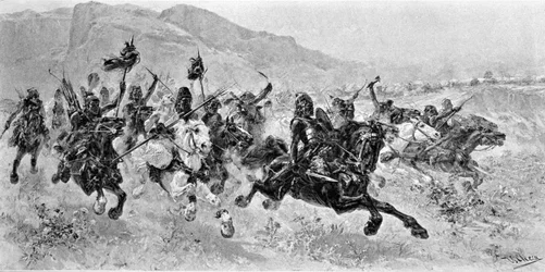 Barbarské invaze - Les Huns - Rytina U. Checa
