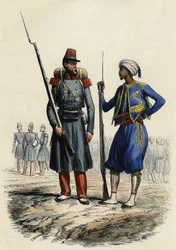 prapor cizinecké legie, zformovaný a poslán do Alžírska v roce 1831; Prapor domorodých tirailleurů, zformovaný a poslán do Alžírska v roce 1841, v „“L