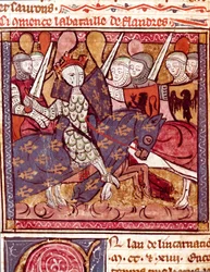 Miniatura bitvy o Flandry z „Grandes Chronicles de France““ 1375-1379 Městská knihovna, Castres