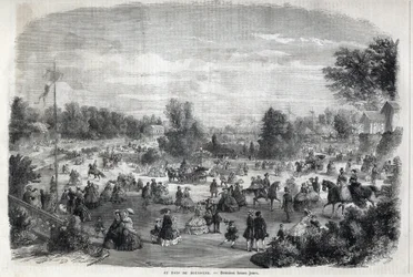 Krásné dny v Bois de Boulogne v Paříži. Gravírování v „The Illustrious Universe“