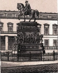 Berlín, Německo: socha Frederika II. Velikého (Frederic the Great). v „“ Svět ilustruje 168 pohledů““ Nedatováno (konec 19. století)