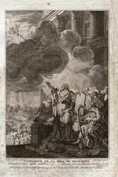 Bible of Royaumont, Starý zákon: Mojžíš oslovuje Boha („Pane, pošli toho, koho musíš poslat“). Frontispice. Ilustrace z roku 1811.
