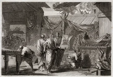 Bible of Royaumont, Starý zákon: Tabernacle. Mojžíš zřídil svatostánek podle řádu, který dostal od Boha. Ilustrace z roku 1811.