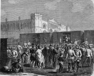 Breslau (nebo Wroclaw), kyrysníci Pruské gardy v tažení proti Rakousku v roce 1866. Rytina