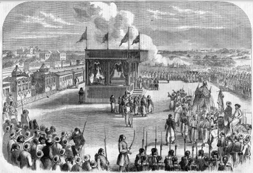 Káhira, odjezd z Mahmalu (palanquin pokrytý vyšívaným hedvábným závojem symbolizujícím autoritu osmanského sultána), na pouť do Mekky, po železnici, v „Ilustrovaném vesmíru““