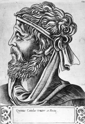 Caius Valerius Catullus dit Catulle (87 - 54 př. n. l.) Imaginární portrét, rytina 17. století.