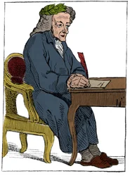 Hrací karta Francouzské republiky (1793), vyhlášené v Národním konventu dne 21/09/1792 po pádu království: postava filozofa s rysy francouzského spisovatele a filozofa Françoise-Marie Aroueta, zvaného Voltaire (Franco
