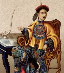 Čínský aristokrat sedící kouří opium - sd 19. století