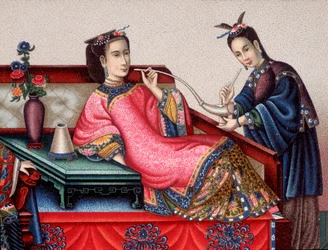 Čínský aristokrat sedící kouří opium - sd 19. století
