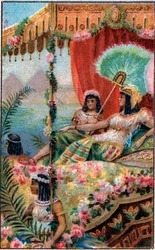 Kleopatra Kleopatra VII Thea Philopator (69-30 př. n. l.), královna starověkého Egypta, se svými služebníky - Chromolitografie konce 19. století