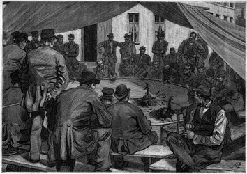 Kohoutí zápasy v Belgii roku 1888 v „Le Journal de la Jeunesse“ z roku 1888.
