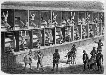Coldbath Fields Prison - House of Correction v Londýně - běžící pás - Coldbath Fields - London Engraving 1868