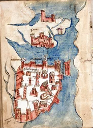 Konstantinopol, rukopisná mapa Benátek 15. století.