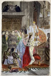Korunovace císaře Oty I. (912-973) papežem Janem XII. v roce 962 - v knize „Histoire des papes“ od Maurice La Châtra