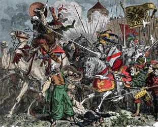 Křižáci v bitvě - Křížová výprava: rytíři bojující se Saracény