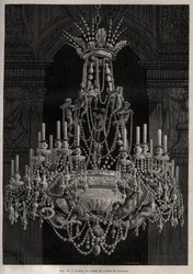 Křišťálový lustr z továrny Baccarat - - rytina 
