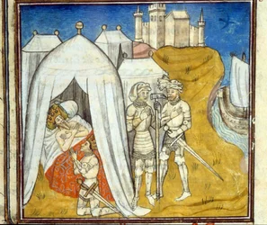 Smrt Ludvíka IX. na mor během 8. křížové výpravy v roce 1270 - miniatura