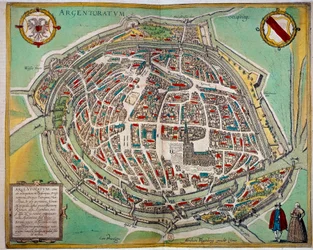 Podrobná mapa města Štrasburku od Abrahama Hogenberga (asi 1608-1653). Rytina 17. století Paris B.N.
