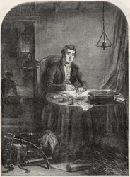 Vévoda z Wellingtonu (Arthur Wellesley (1769-1852) vévoda z Wellingtonu) písemná zásilka po Waterloo, 19. června 1815 - rytina 1852