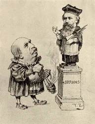 Eduard Hanslick (1825-1904) rakouský hudební kritik, uctívající Brahmse na podstavci