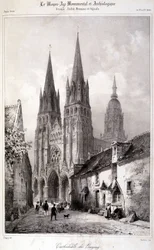 Rytina katedrály v Bayeux publikovaná v „The Monumental and Archaeological Middle Ages““. 19. století