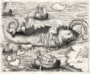 Episode of the Legend of Saint Brandan (Brendan): fantastická cesta irského opata ze 6. století za hledáním pozemského ráje. Tisk z roku 1621.