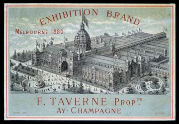 Výstava značek v Melbourne 1880: F. Taverne Champagne.
