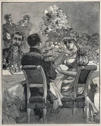 Slavné náhrdelníky: Josefínin perlový náhrdelník. Konzul Napoleon Bonaparte se ptá na původ perlového náhrdelníku na krku své manželky Josefiny de Beauharnais (Marie Josephe Rose de Tascher de La Pagerie)