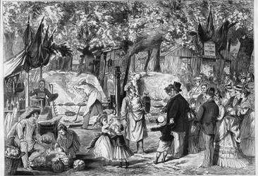 Fete des Loges: Rotisserie zřízená v lese Saint Germain (Saint-Germain) poblíž Paříže