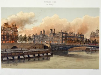 Požár hotelu de Ville de Paris dne 24. května 1871 - litografie
