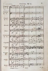 První strana notového záznamu k Symfonii č. 1 en C majeur opus 21, od Ludwiga van Beethovena