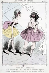 Následky a zápasy: „“ Víš, vážení, pozor, daň ze zápasu pomine!. Taky to neschováš, daň za návaznosti, které zároveň pominou!“ - karikatura na "nové daně"