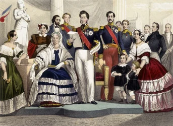 Od roku 1830 do roku 1848. Princezna Marie, Marie Amélie, Louis Philippe 1., hrabě z Paříže, vévoda z Chartres a princezna Hélène. Rytina 19. století.