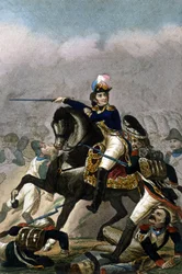 Generál Jean Lannes, vévoda z Montebella (1769-1809) v bitvě u Esslingu (21. - 22. května 1809) Rytina 19. stol. . Milán