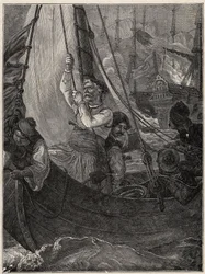 Řecká válka za nezávislost 1821 - 1829: Constantine (Constantine) Kanaris (Konstantinos Canaris) spálil vlajkovou loď turecké flotily před Chiosem