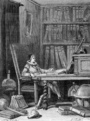 Guillaume Gilbert (1540 - 1603) napsal kolem roku 1600 své pojednání „De arte magnetica““. Rytina 19. stol.