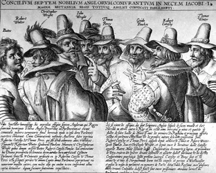 Střelný prach: Bates, Robert Winter, Christopher Wright, John Wright, Thomas Percy, Guido Fawkes, Thomas Winter