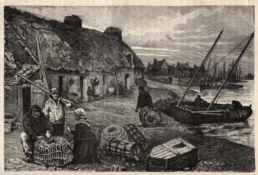 Obydlí Poucheurs v Concarneau - Finistere - Breatgane - rytina „“ PATRIE“ - PECTURESSE POPIS FRANCIE V 6 SVAZTECH LUCIEN HUARD - konec 19. stol.