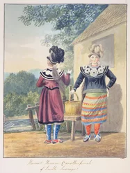 Harriet Huronne a další samice Lorette Sauvage, kolem 1843-50 (akvarel)
