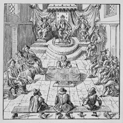 Henri III. (1551 - 1589) držící v roce 1576 stavovský Génales v Blois - v „“ Sbírka 39 figurek představujících katastrofy ve Francii v letech 1562 až 1586““; Primární úřad Louis Perrin