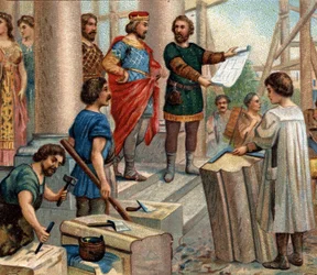 Historické epizody slavných měst: Clovis elit Paris jako trvalé bydliště (v roce 508). Chromolitografie 19. století.