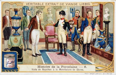 Historie porcelánu: Návštěva Napoleona Bonaparta (1769-1821) v továrně Sevres - Liebigova chromolitografie