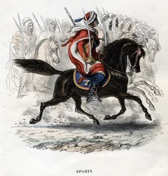Koňský hřbet Spahis. Rytina z roku 1844.