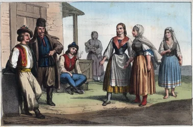 Uherský rolník v 19. století - rytina z knihy „Usi e Costumi di Tutti i Popoli dell