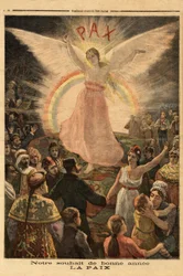 Ilustrace k novoročnímu přání z roku 1894, mír všem národům. Rytina v „Le Petit Journal“, 1/01/1894. Sbírka Selva.