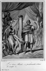 Ilustrace ke scéně 2 dějství I „Ajax““ (Aiace) od italského básníka a dramatika Ugo Foscolo (1778-1827) 19. století