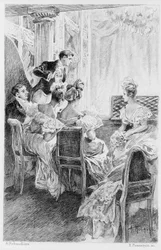 Ilustrace k dílu „Červený a černý“ od Stendhala. 1830. Rytina z konce 19. století.